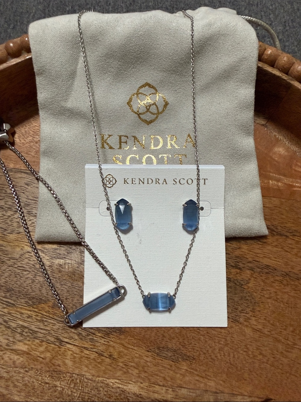 Kendra Scott Blue Glass Pendant Necklace and Earrings Set